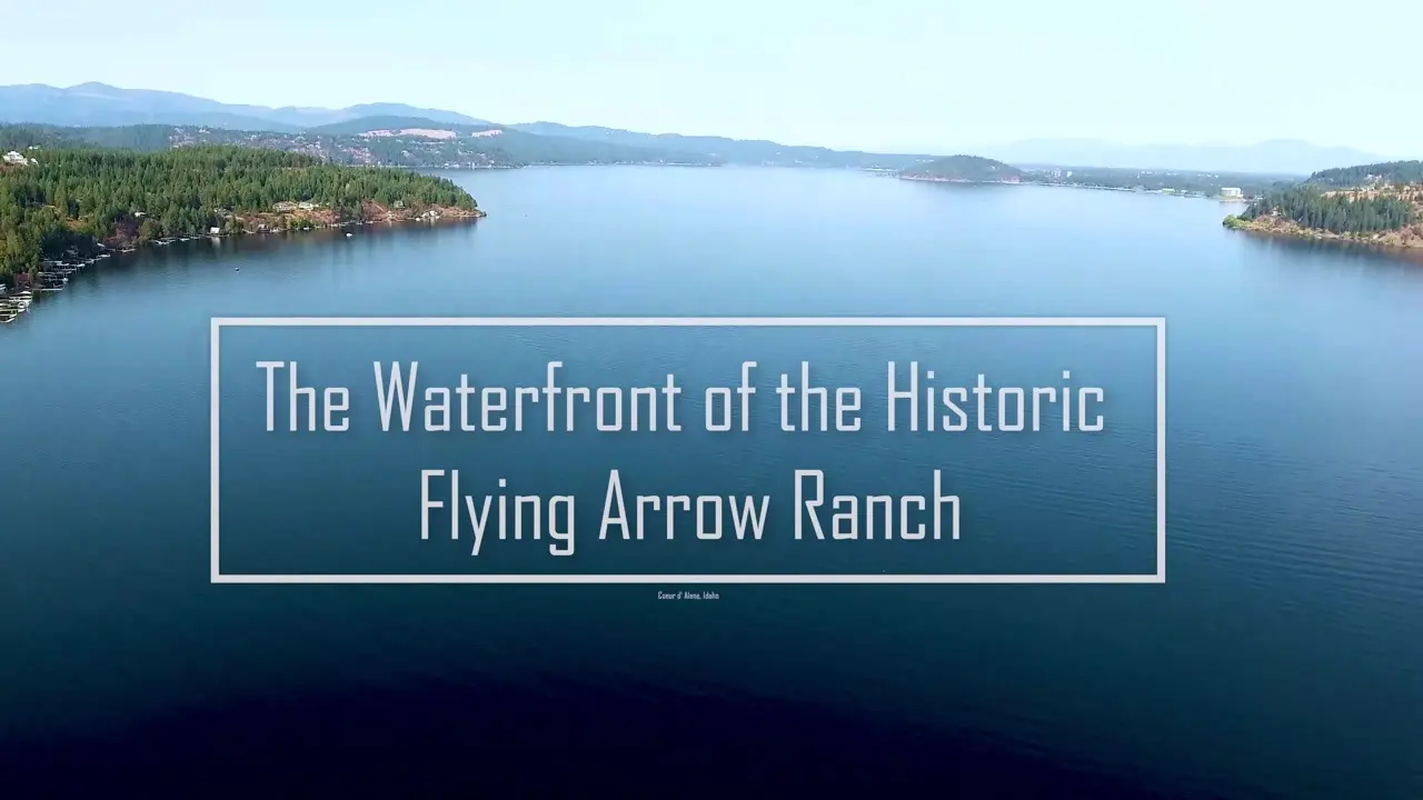 Lake view with Flying Arrow Ranch text.