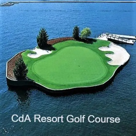 Floating green at CdA Resort Golf Course.