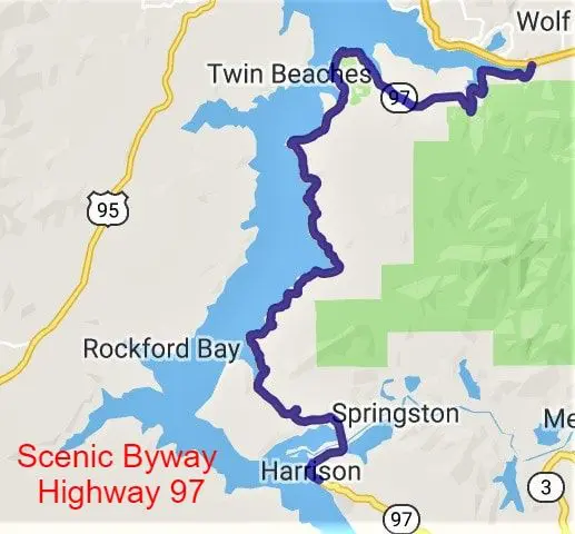 Map showing Scenic Byway Highway 97 route.