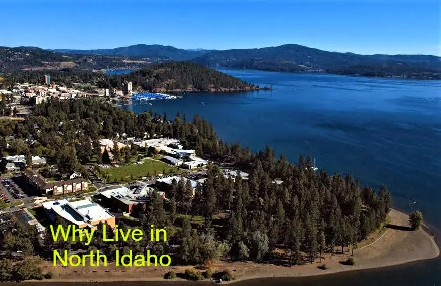 Aerial view of North Idaho landscape and lake.
